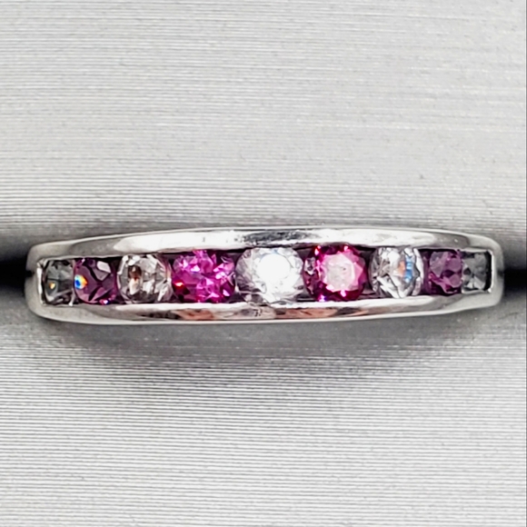 Jewelry - Pink & White Topaz Simulants 925 Sterling Silver Stackable Band Ring